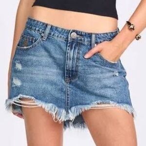 One By One Teaspoon Junk Yard Distressed Mini Jeans Skirt Sz 25